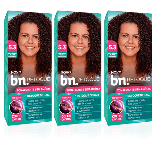 Kit Tonalizante Castanho Claro Dourado 5.3 Sem Amônia 90g (3 itens) | bn.Cachos